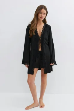 Lace loungewear robe - Schwarz - Dame - Gina Tricot