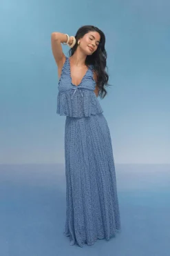 Lace maxi skirt - Blau - Dame - Gina Tricot