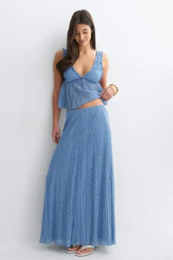 Lace maxi skirt - Blau - Dame - Gina Tricot