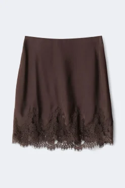 Lace satin mini skirt - Braun - Dame - Gina Tricot