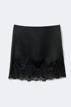 Lace satin mini skirt - Schwarz - Dame - Gina Tricot