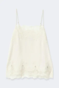 Lace satin singlet - Weiß - Dame - Gina Tricot