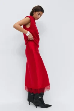 Lace skirt - Rot - Dame - Gina Tricot