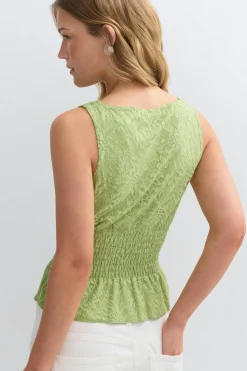 Lace smock top - Grün - Dame - Gina Tricot