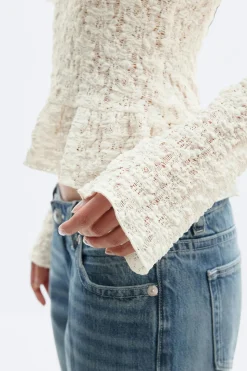 Lace v-neck top - Weiß - Dame - Gina Tricot