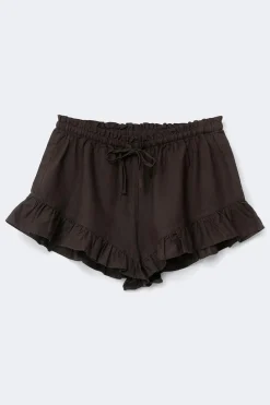 Linen blend frill shorts - Braun - Dame - Gina Tricot