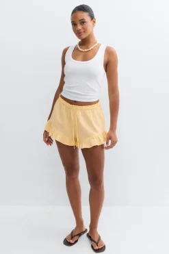 Linen blend frill shorts - Gelb - Dame - Gina Tricot