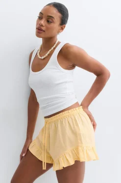Linen blend frill shorts - Gelb - Dame - Gina Tricot