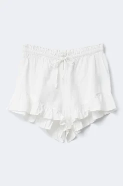 Linen blend frill shorts - Weiß - Dame - Gina Tricot