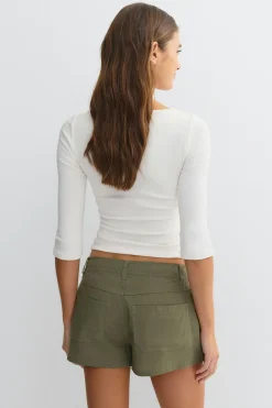 Linen blend mini cargo shorts - Grün - Dame - Gina Tricot