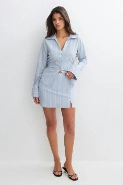 Linen blend mini skirt - Blau - Dame - Gina Tricot