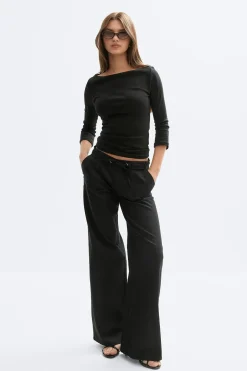 Linen blend trousers - Schwarz - Dame - Gina Tricot