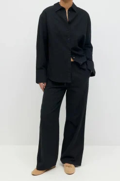 linen blend trousers - Schwarz - Dame - Gina Tricot