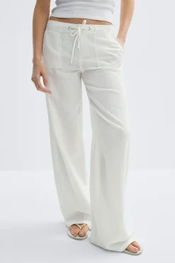 Linen blend trousers - Weiß - Dame - Gina Tricot