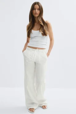 Linen blend trousers - Weiß - Dame - Gina Tricot