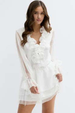 Long sleeve frill mini dress - Weiß - Dame - Gina Tricot