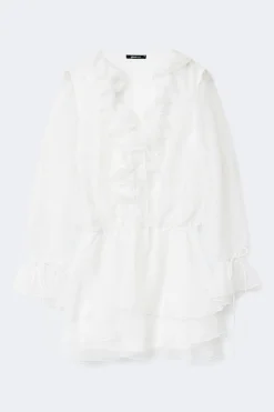 Long sleeve frill mini dress - Weiß - Dame - Gina Tricot