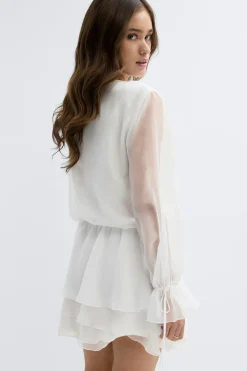 Long sleeve frill mini dress - Weiß - Dame - Gina Tricot