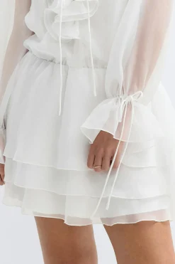 Long sleeve frill mini dress - Weiß - Dame - Gina Tricot