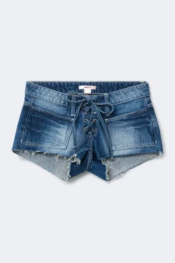 14+ low tie denim shorts - Blau - Gina Tricot