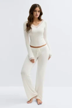 Low waist loungewear trousers - Weiß - Dame - Gina Tricot