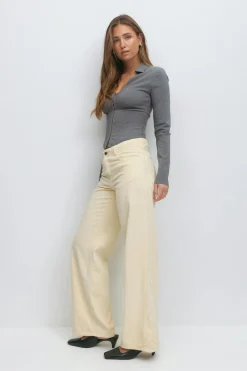 Low wide cord jeans - Gelb - Dame - Gina Tricot