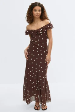 Maxi frill dress - Braun - Dame - Gina Tricot