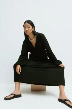 Midi wrap dress - Schwarz - Dame - Gina Tricot