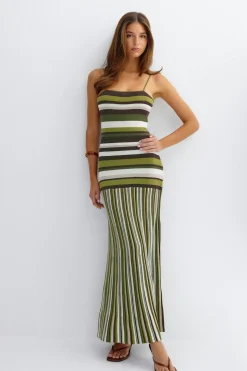 Multistripe knitted dress - Grün - Dame - Gina Tricot