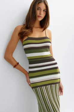 Multistripe knitted dress - Grün - Dame - Gina Tricot