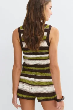 Multi stripe knitted shorts - Grün - Dame - Gina Tricot