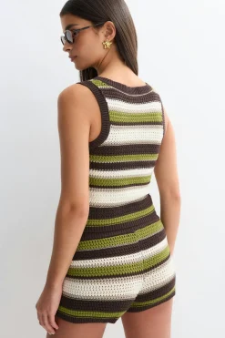 Multi stripe knitted top - Grün - Dame - Gina Tricot