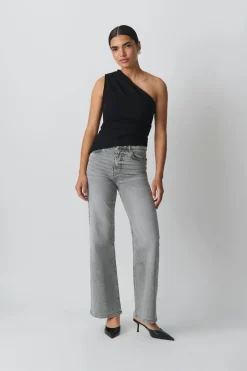 One shoulder drapy top - Schwarz - Dame - Gina Tricot