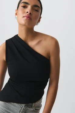 One shoulder drapy top - Schwarz - Dame - Gina Tricot