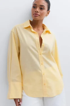 Oversized linen blend shirt - Gelb - Dame - Gina Tricot