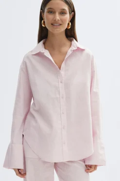 Oversized linen blend shirt - Rosa - Dame - Gina Tricot