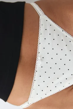 3-pack cotton picot thong - Schwarz - Dame - Gina Tricot
