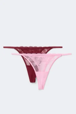 2-pack embroidery lace thong - Rosa - Dame - Gina Tricot