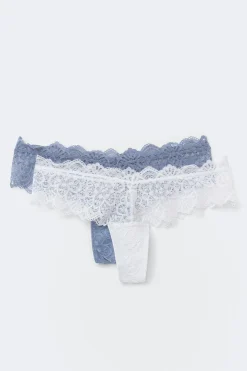 2-pack lace brazilian - Blau - Dame - Gina Tricot