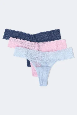 3-pack lace thong - Blau - Dame - Gina Tricot