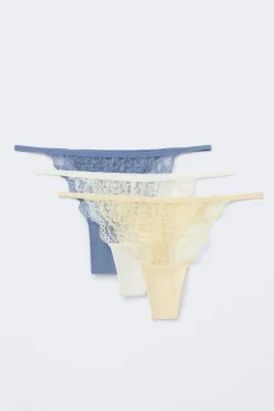 3-pack lace thong - Blau - Dame - Gina Tricot