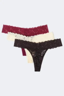 3-pack lace thong - Lila - Dame - Gina Tricot