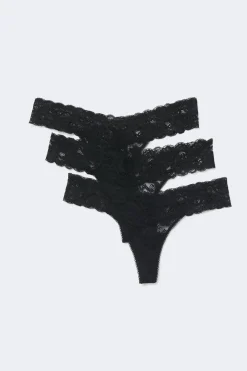 3-pack lace thong - Schwarz - Dame - Gina Tricot