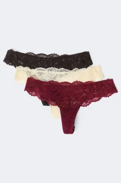 3-pack scallop lace thong - Braun - Dame - Gina Tricot
