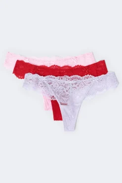 3-pack scallop lace thong - Rosa - Dame - Gina Tricot