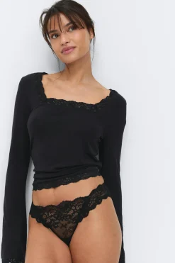 3-pack scallop lace thong - Schwarz - Dame - Gina Tricot