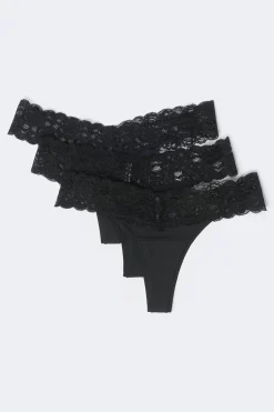 3-pack soft micro thong - Schwarz - Dame - Gina Tricot