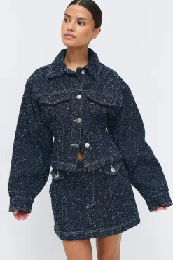 Peplum boucle denim jacket - Blau - Dame - Gina Tricot