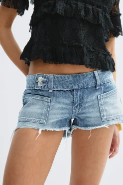 14+ pleated low denim shorts - Blau - Gina Tricot