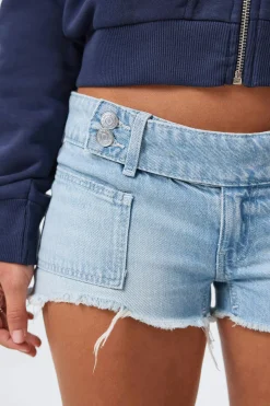 14+ pleated low denim shorts - Blau - Gina Tricot